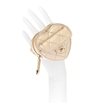 Chanel Metallic Lambskin Quilted CC In Love Heart Zipped Arm Coin Purse Gold 2 of 8