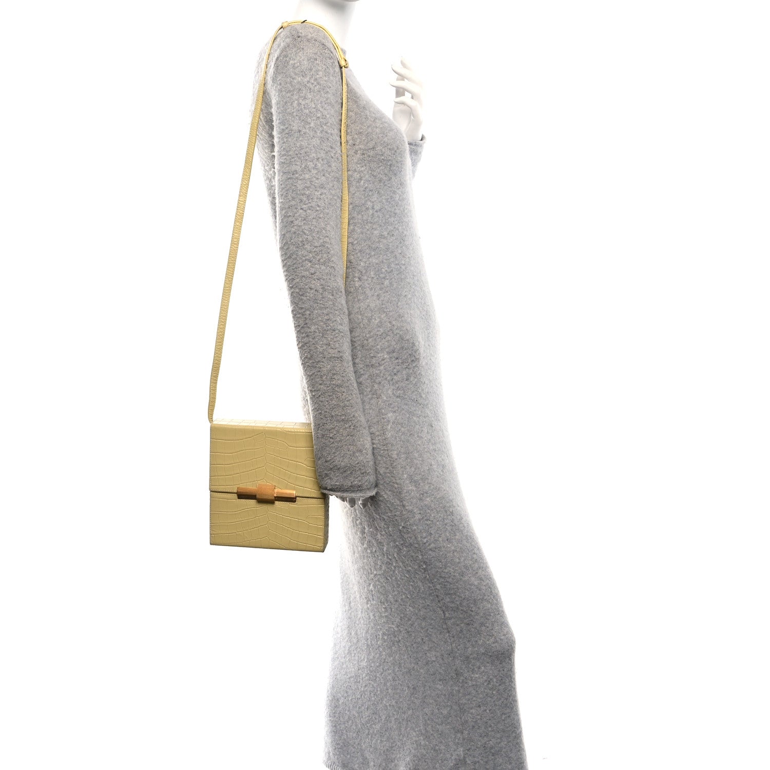 Bottega Veneta Calfskin Crocodile Embossed Daisey Box Clutch Yellow 2 of 12