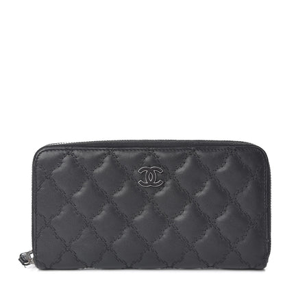 Chanel Calfskin Double Stitch Hamptons Zip Around Wallet Black 1 of 9