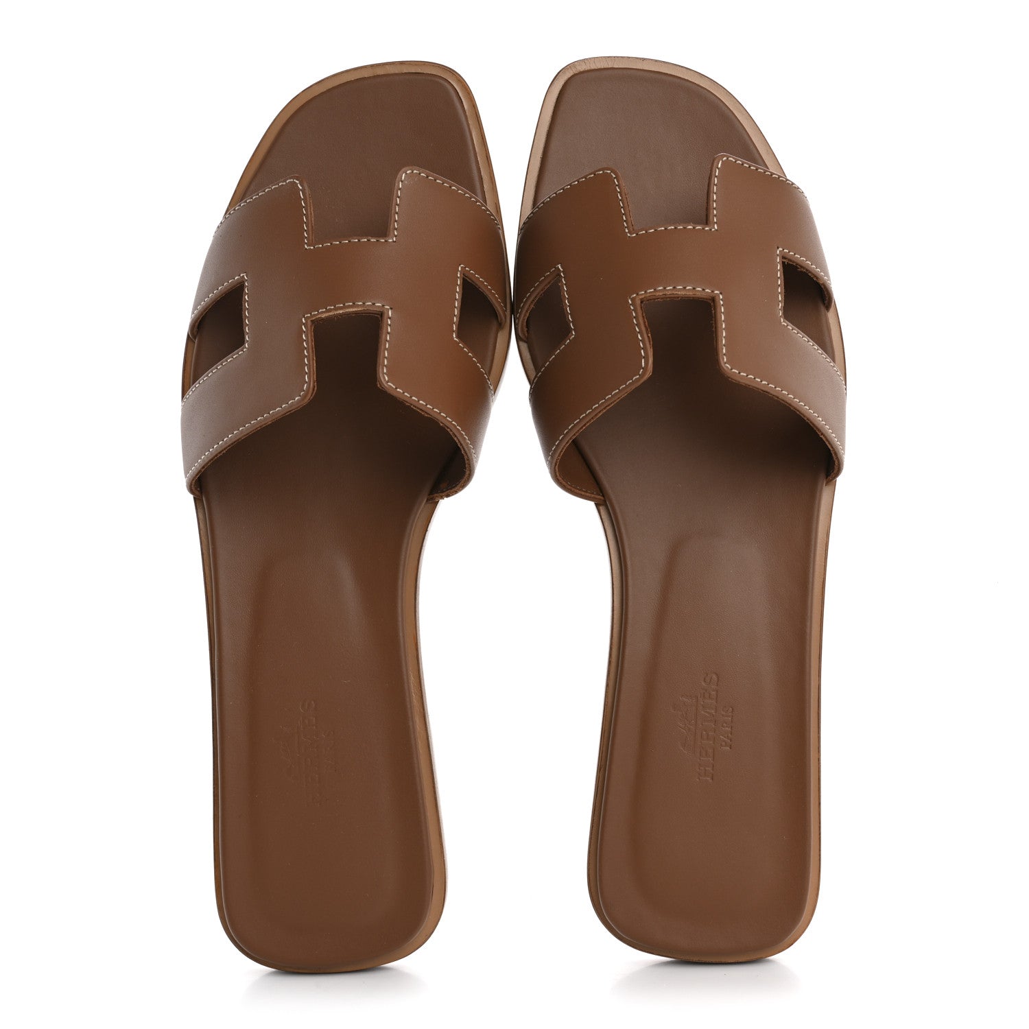 Hermes Box Calfskin Oran Sandals 39 Gold 2 of 9