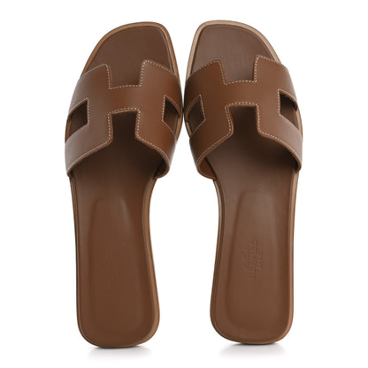 Hermes Box Calfskin Oran Sandals 39 Gold 2 of 9
