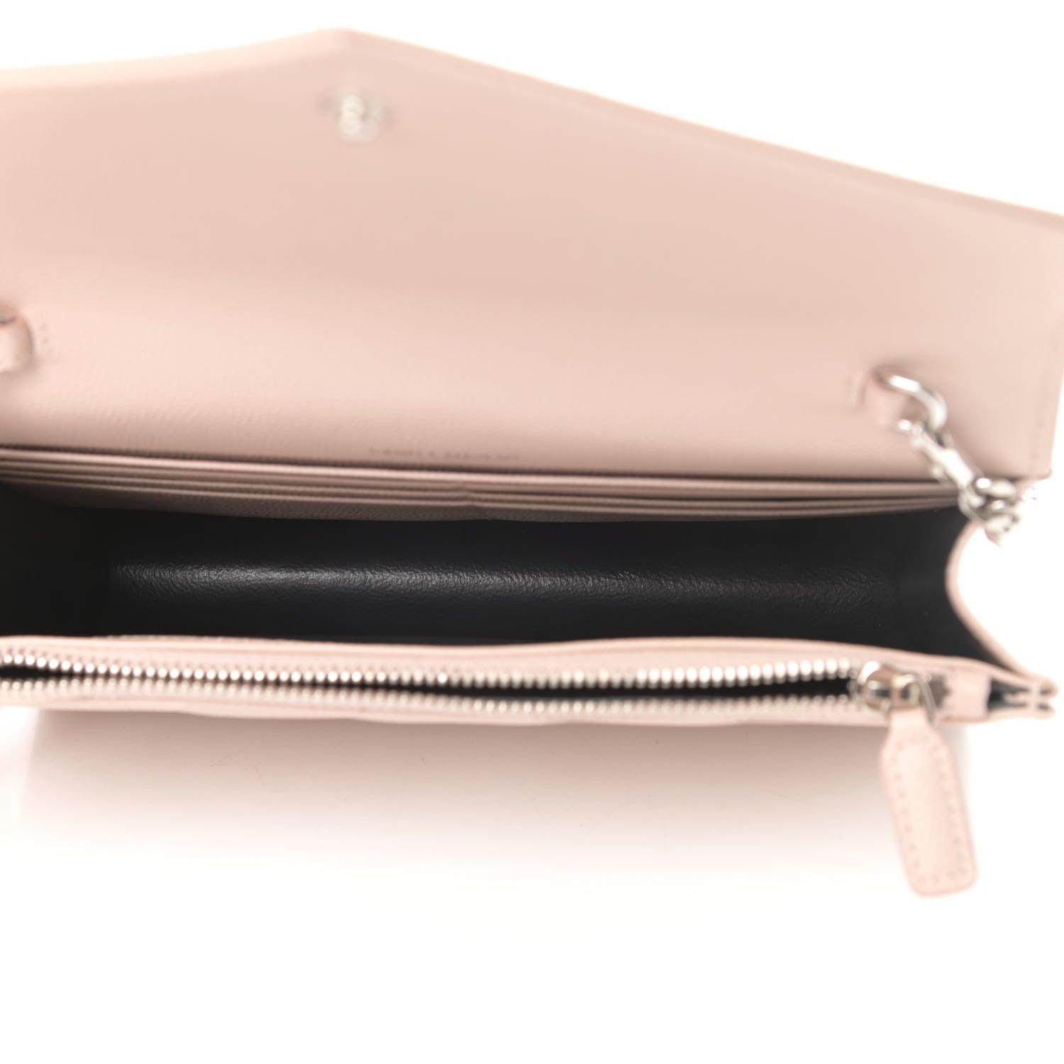 Saint Laurent Grain De Poudre Matelasse Chevron Monogram Envelope Chain Wallet Marble Pink 5 of 12