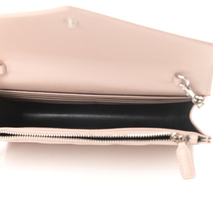 Saint Laurent Grain De Poudre Matelasse Chevron Monogram Envelope Chain Wallet Marble Pink 5 of 12