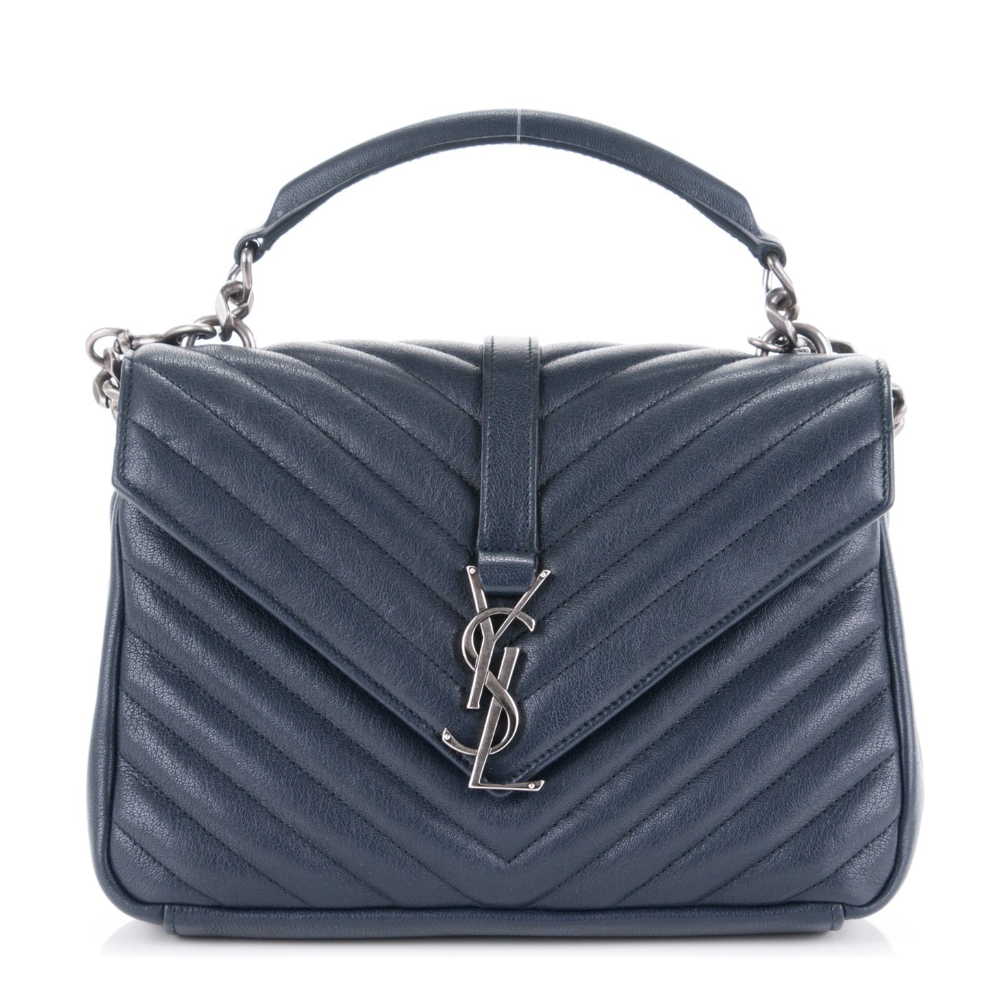 Sheepskin Matelasse Chevron Monogram Medium College Bag Navy