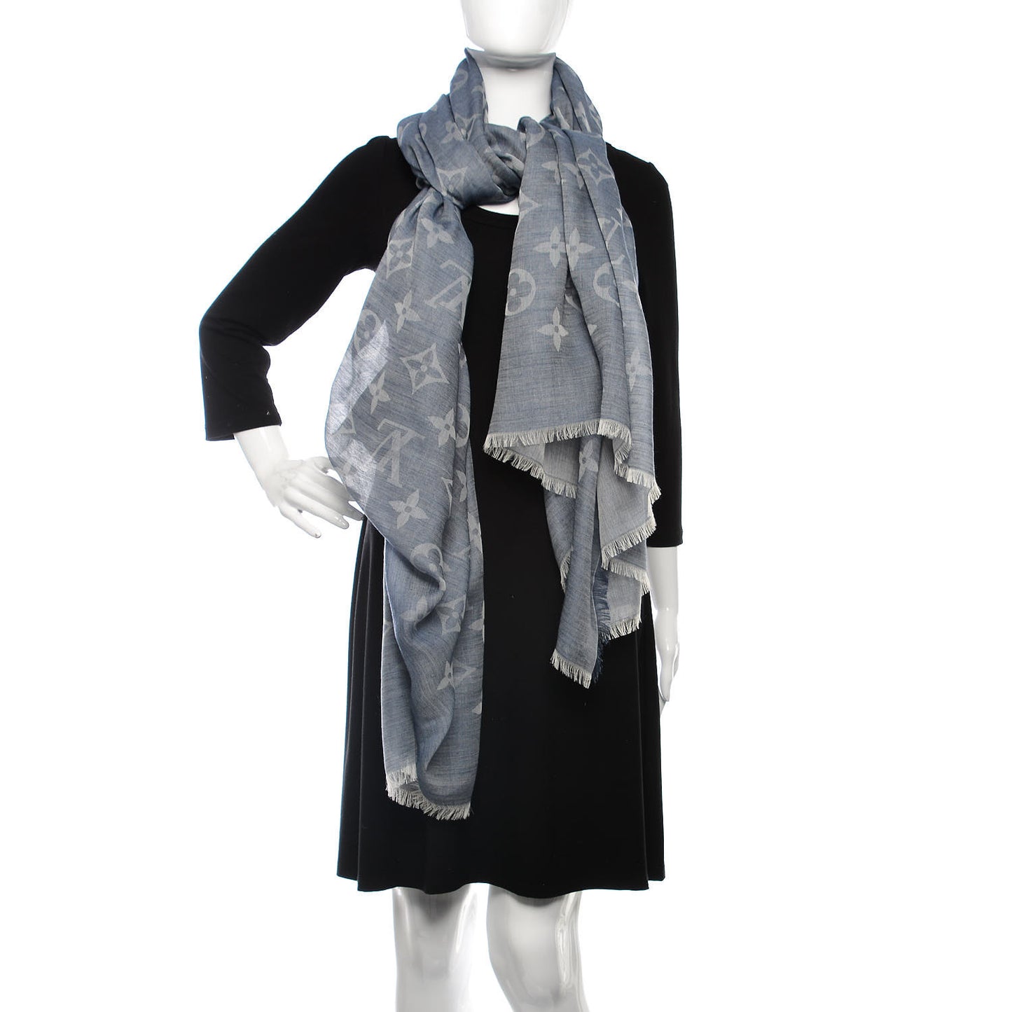 Wool Cotton Silk Daily Monogram Stole Denim