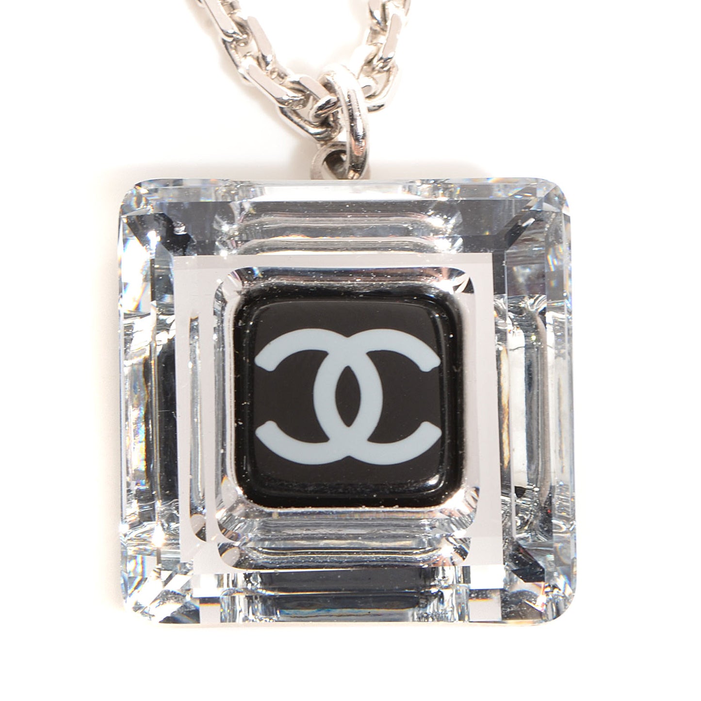 Lucite CC Square Charm Necklace