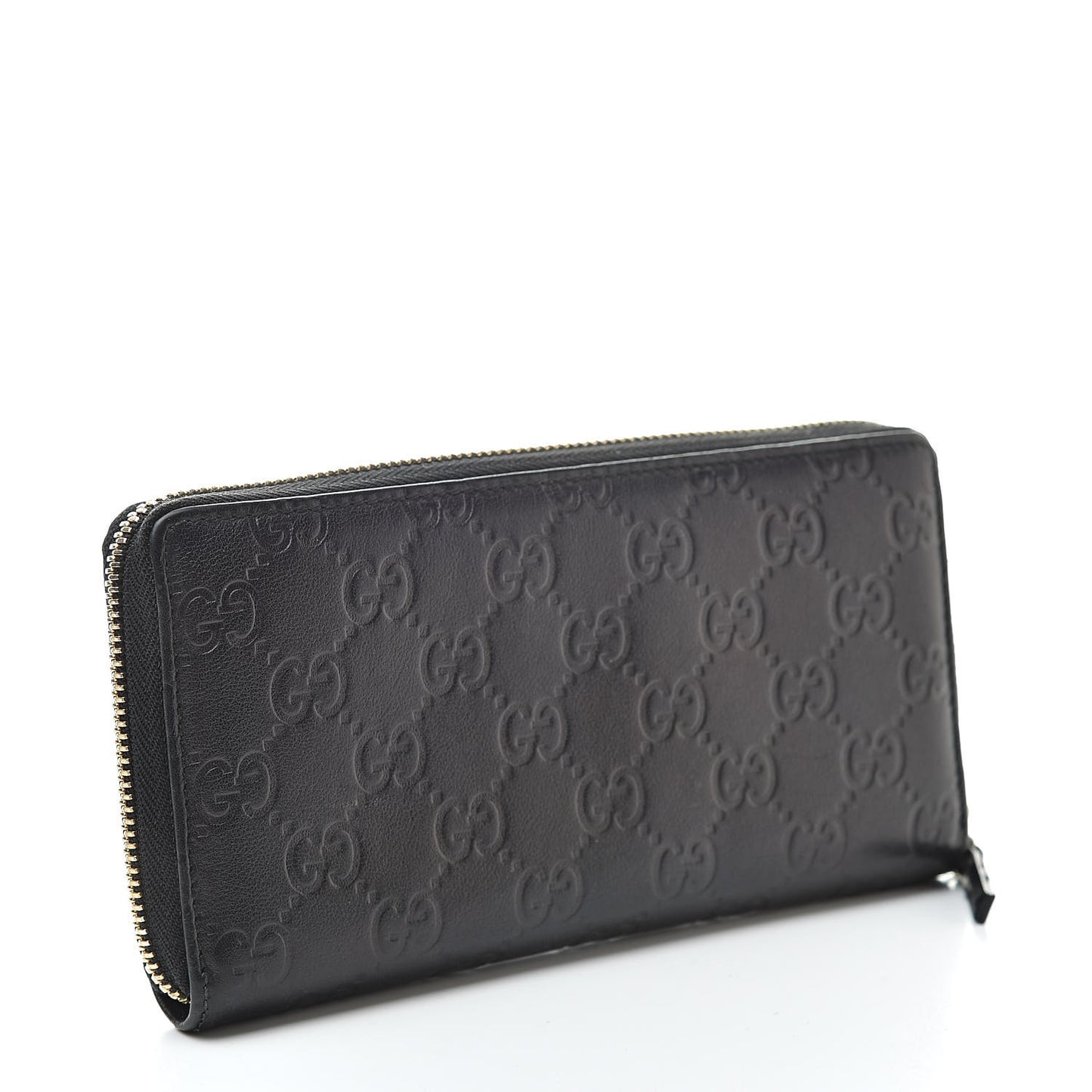 Guccissima Margaux Calfskin Metal Bar Zip Around Wallet Black