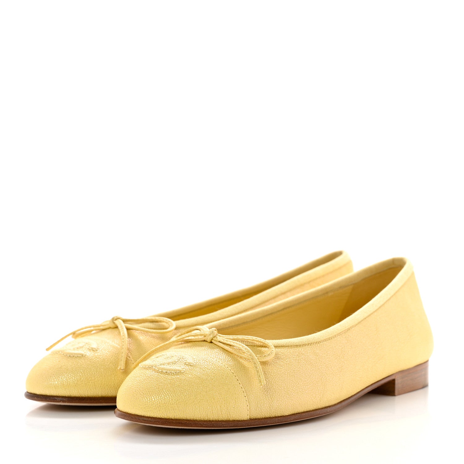 Chanel Iridescent Caviar CC Cap Toe Ballerina Flats 36.5 Yellow 3 of 9