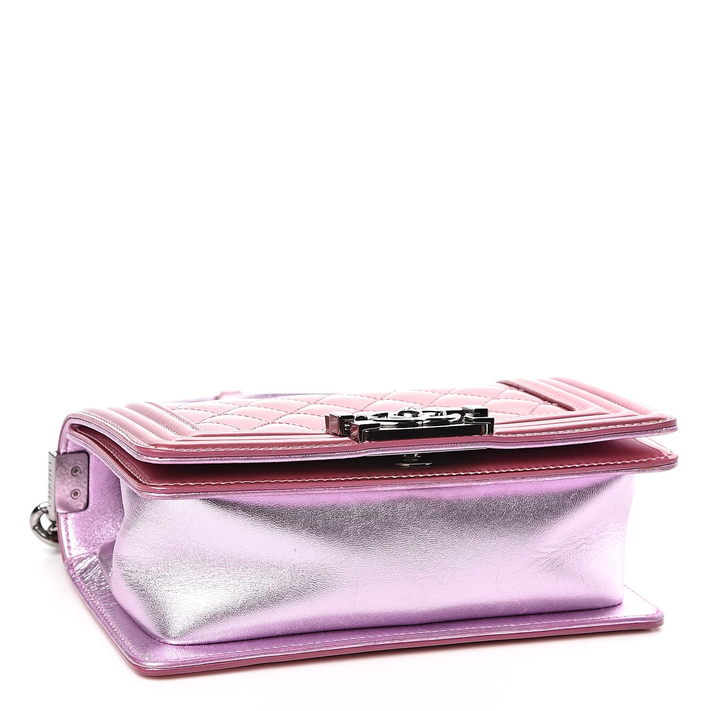 Metallic Patent Calfskin Quilted Small Boy Flap Pink