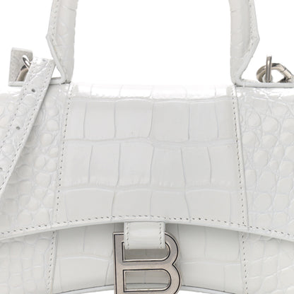 Balenciaga Shiny Calfskin Crocodile Embossed Hourglass Top Handle Bag XS White 9 of 12