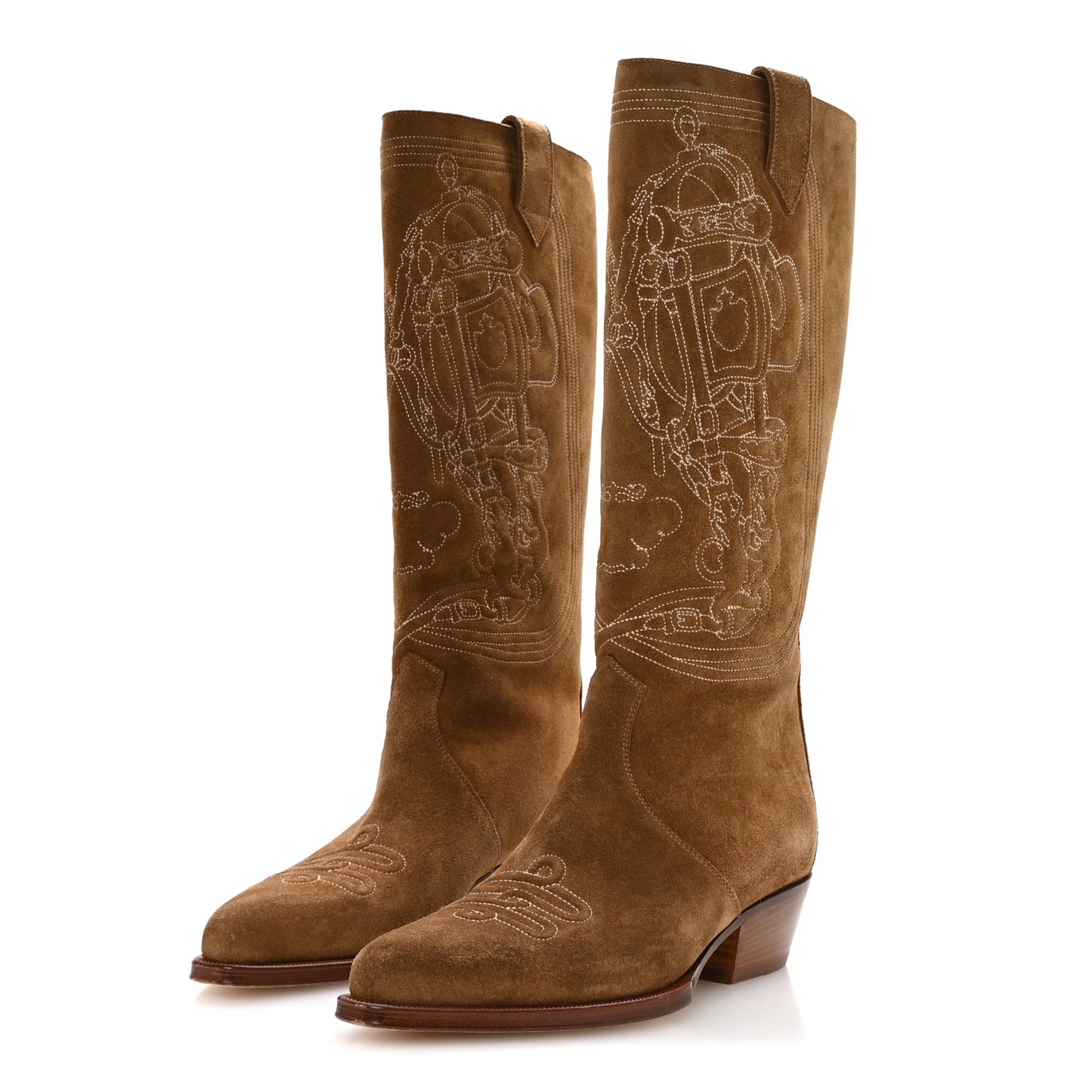 Suede Calfskin Folk 35 Cowboy Boots 36.5 Camel