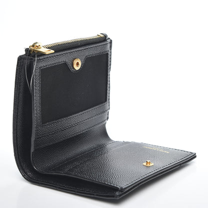Saint Laurent Grain De Poudre Matelasse Chevron Monogram Zipped Card Case Black 3 of 7
