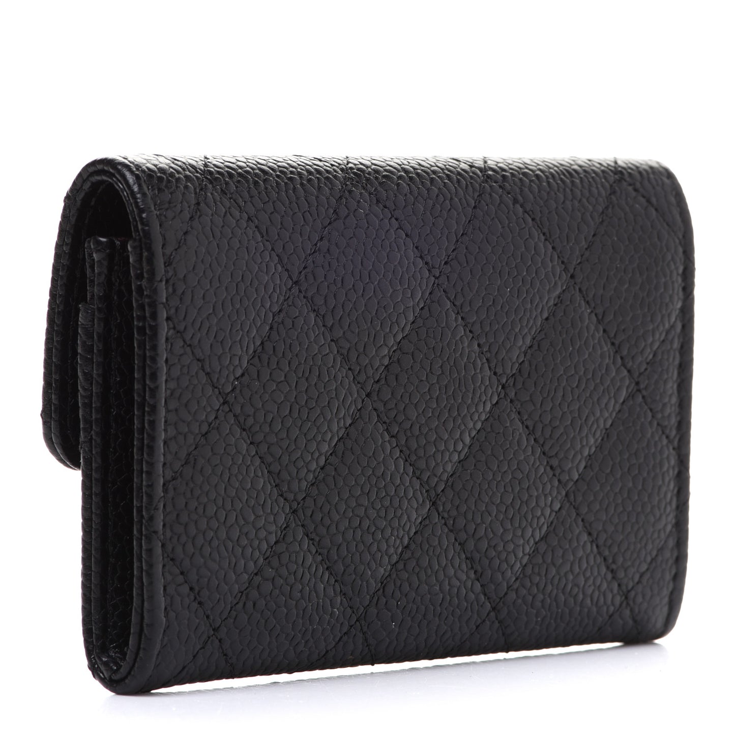 Caviar Quilted Flap Card Holder Black