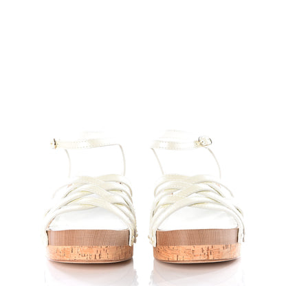 Chanel Patent Cork Mykonos Wedge Sandals 40 Beige 3 of 10