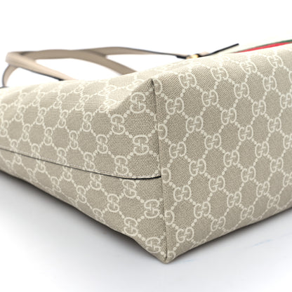 Gucci GG Supreme Monogram Textured Dollar Calfskin Web Medium Ophidia Shopping Tote Beige Mystic White Oatmeal 10 of 11