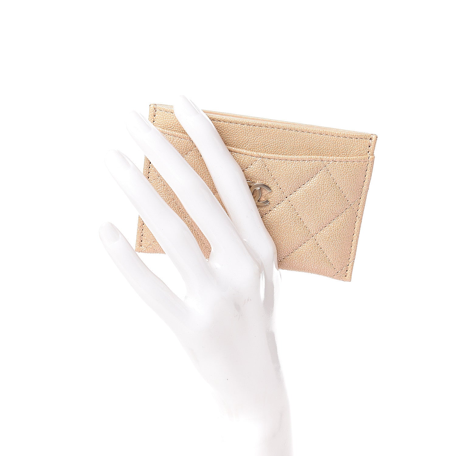 Chanel Iridescent Caviar Quilted Card Holder Beige 2 of 9