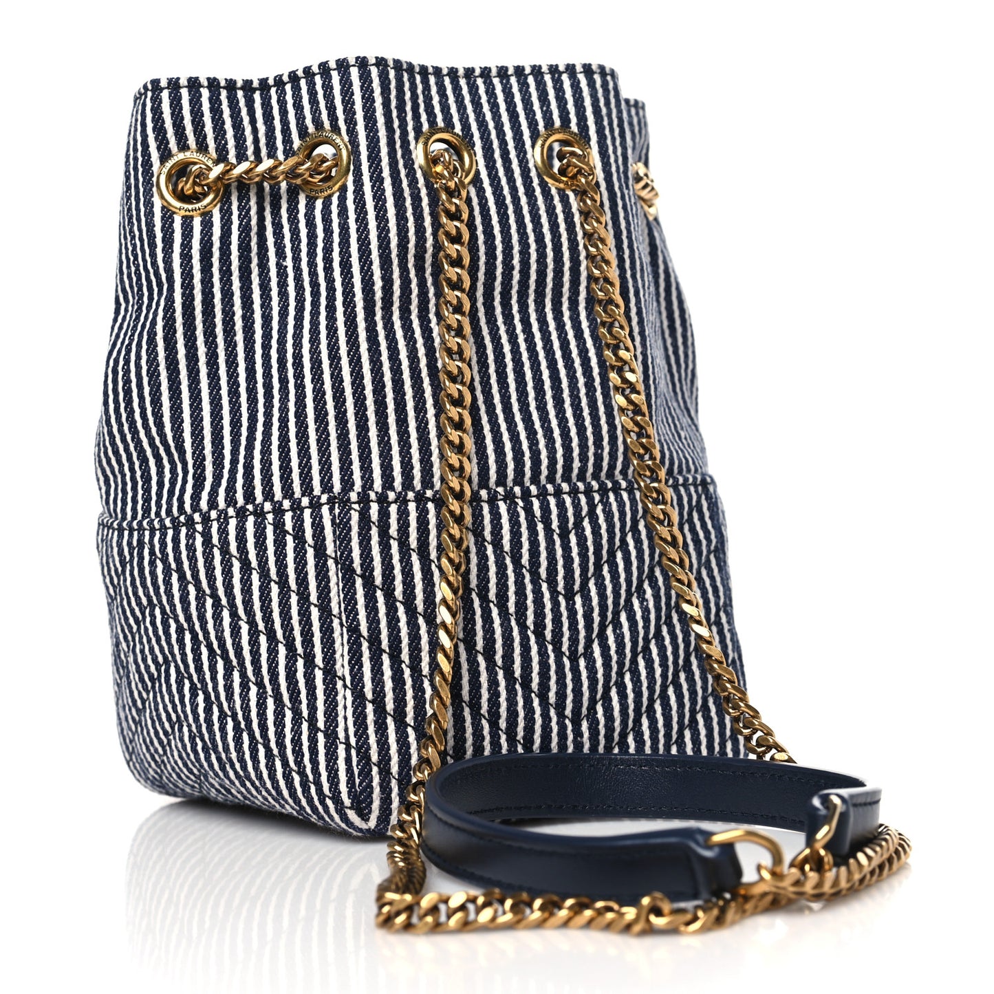 Canvas Striped Nano Joe Bucket Bag Deep Marine Cream