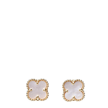 Van Cleef & Arpels 18K Yellow Gold Mother of Pearl Sweet Alhambra Earrings 1 of 5