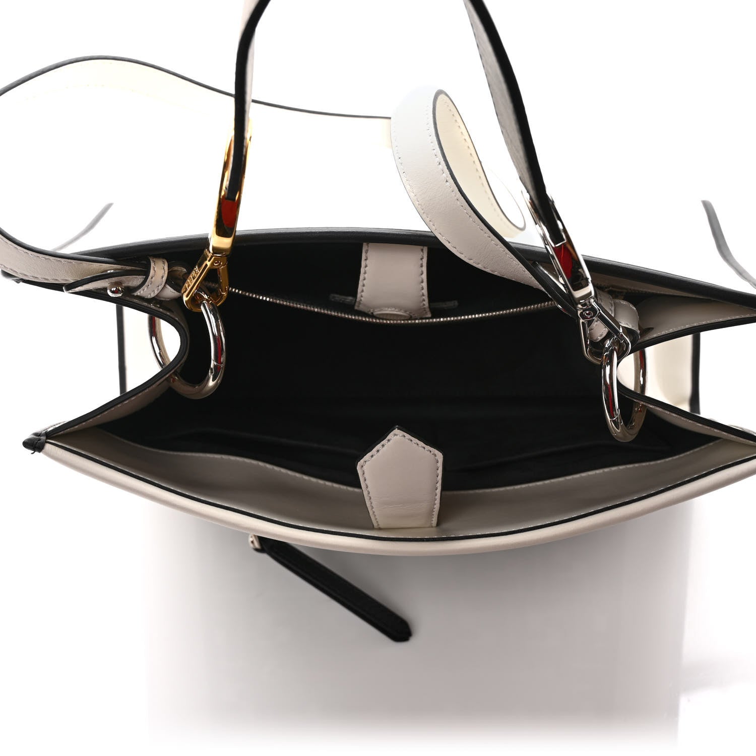 Fendi Vitello Century Velvet F is Fendi FF Embroidered Regular Runaway Satchel White Black 5 of 10