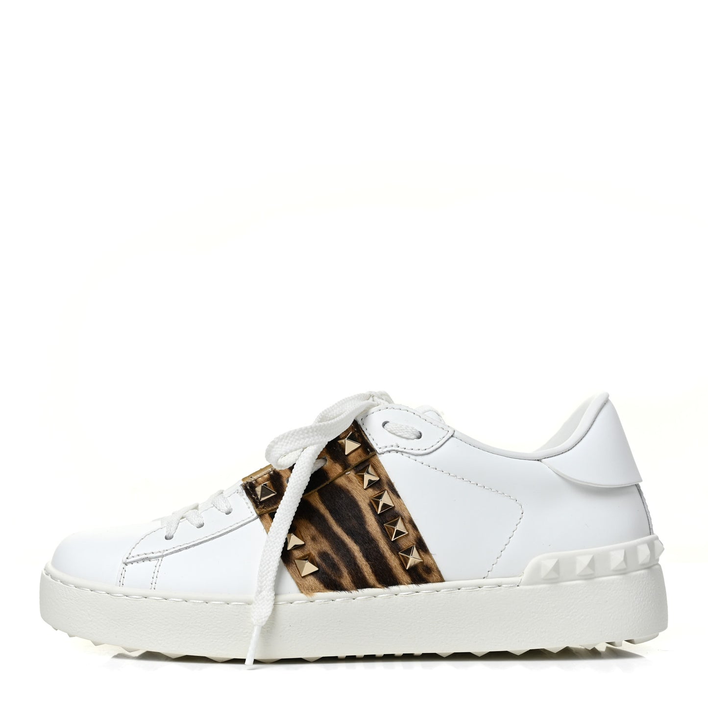 Calfskin Calf Hair Untitled Rockstud Open Sneakers 37.5 Bianco