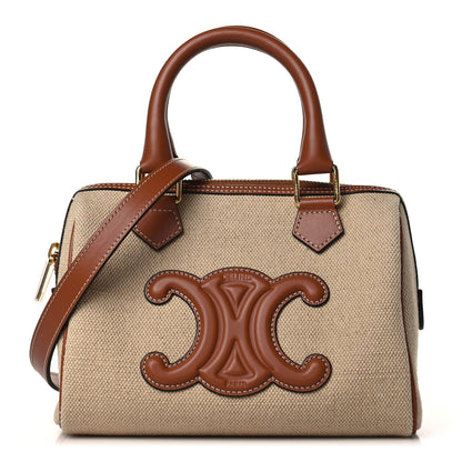 Celine Triomphe Textile Calfskin Small Boston Bag Natural Tan 1 of 9