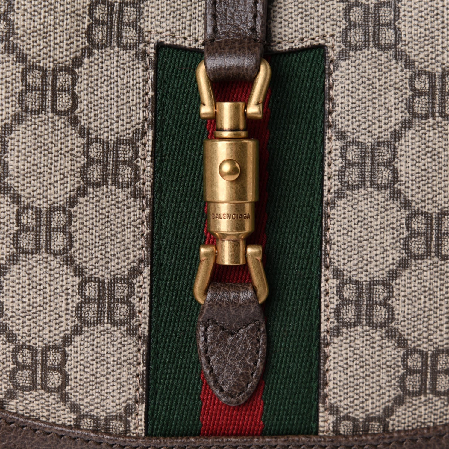 Gucci X BALENCIAGA BB Supreme Monogram Calfskin Web Mini Jackie 1961 Hobo Beige Ebony 8 of 11