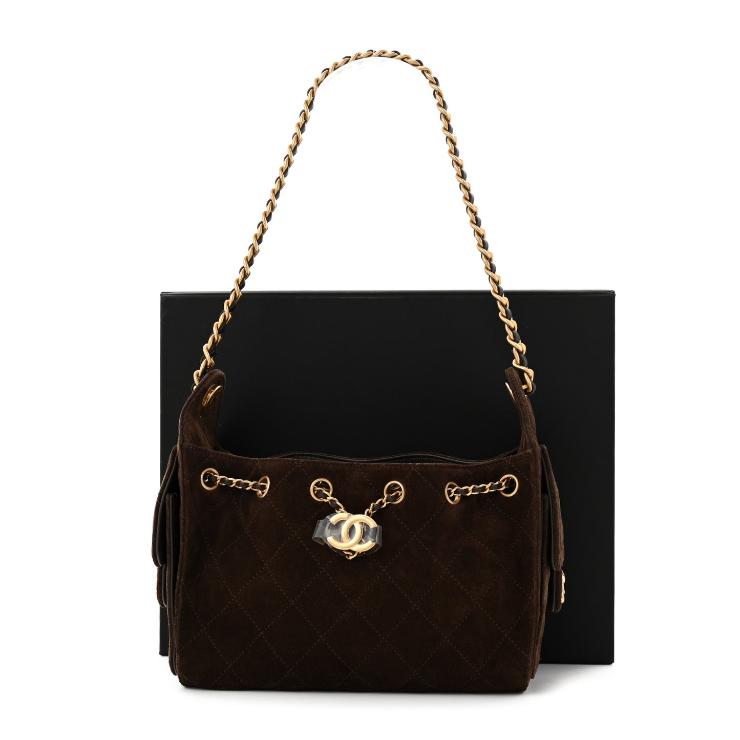 Suede Quilted Mini Chanel 25 Handbag Dark Brown