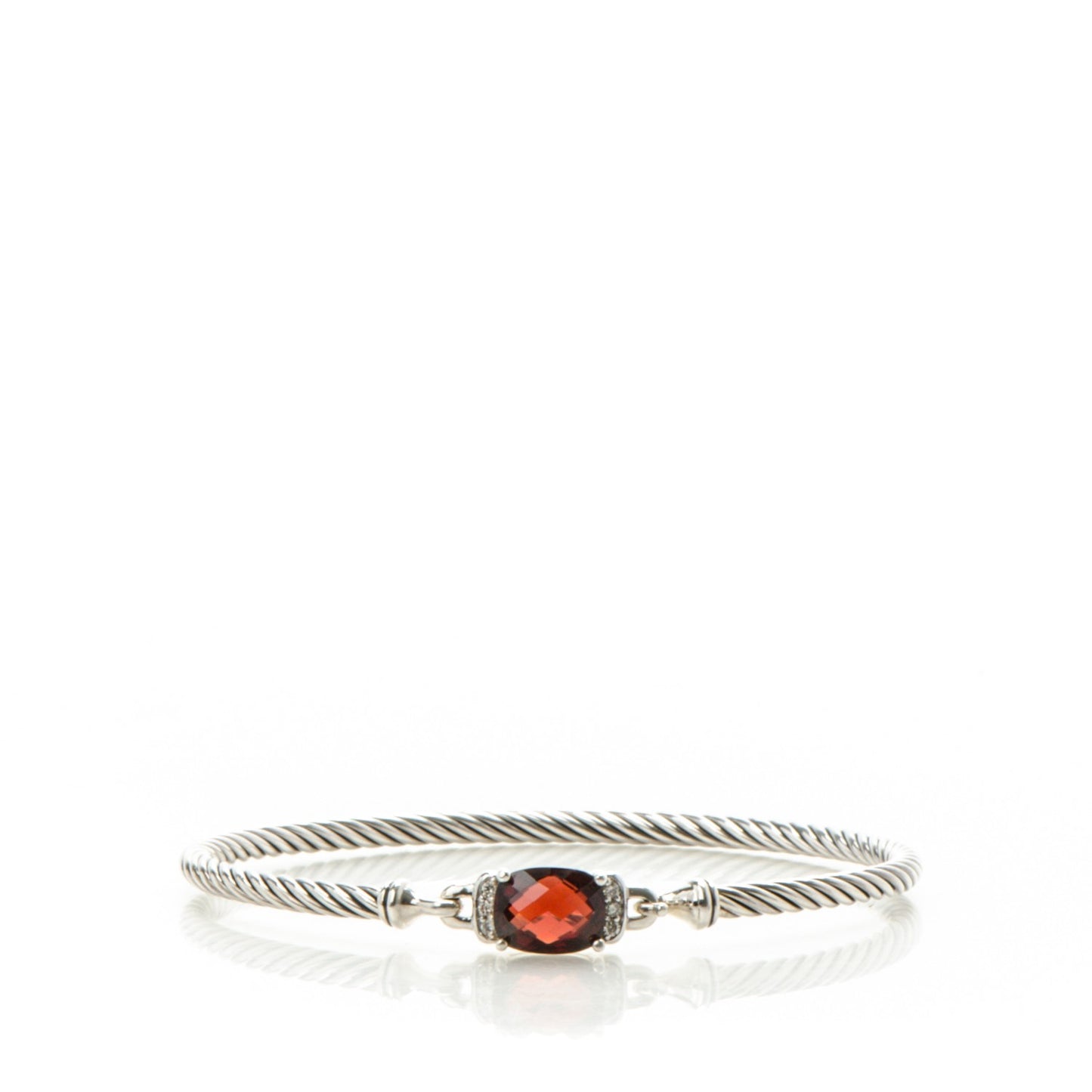 Sterling Silver Garnet Diamond 3mm Petite Wheaton Bracelet