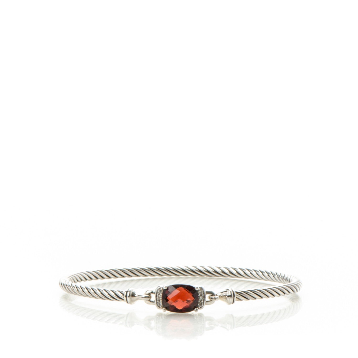 David Yurman Sterling Silver Garnet Diamond 3mm Petite Wheaton Bracelet 1 of 5