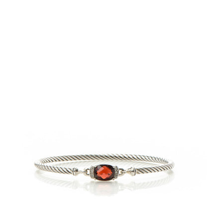 David Yurman Sterling Silver Garnet Diamond 3mm Petite Wheaton Bracelet 1 of 5