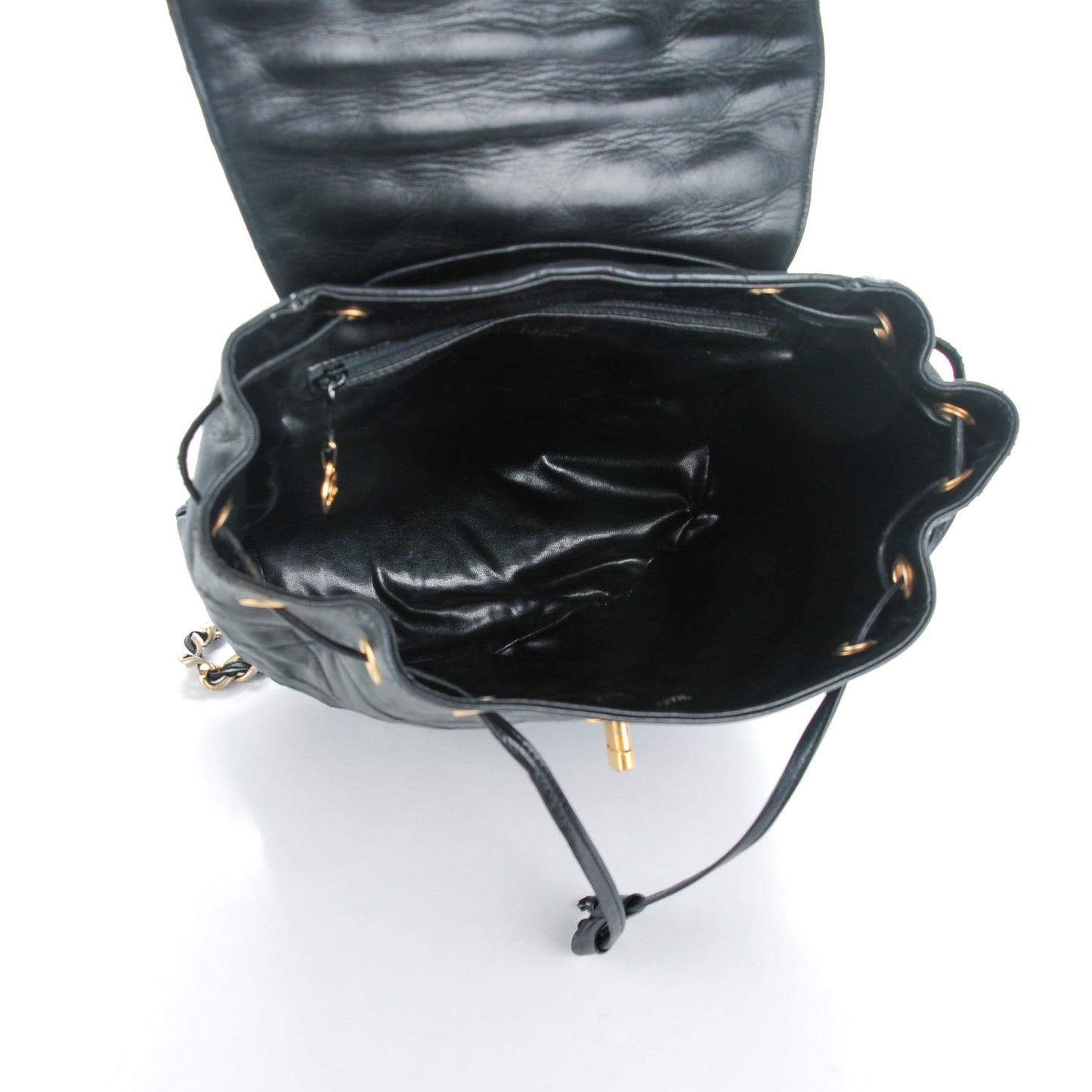 Lambskin Quilted Drawstring Backpack Black