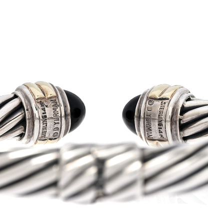 David Yurman Sterling Silver 14K Yellow Gold Black Onyx 10mm Cable Classics Hinged Bracelet 3 of 3