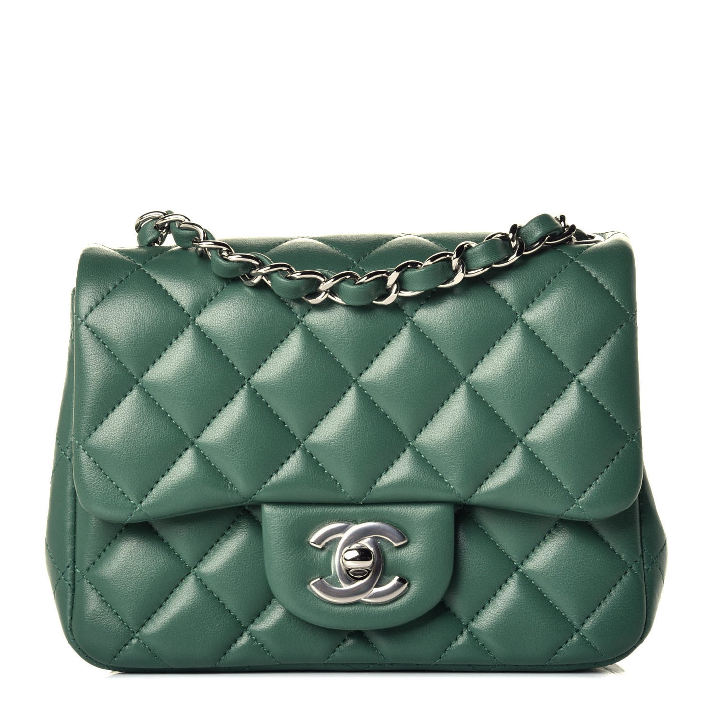 Lambskin Quilted Mini Square Flap Green
