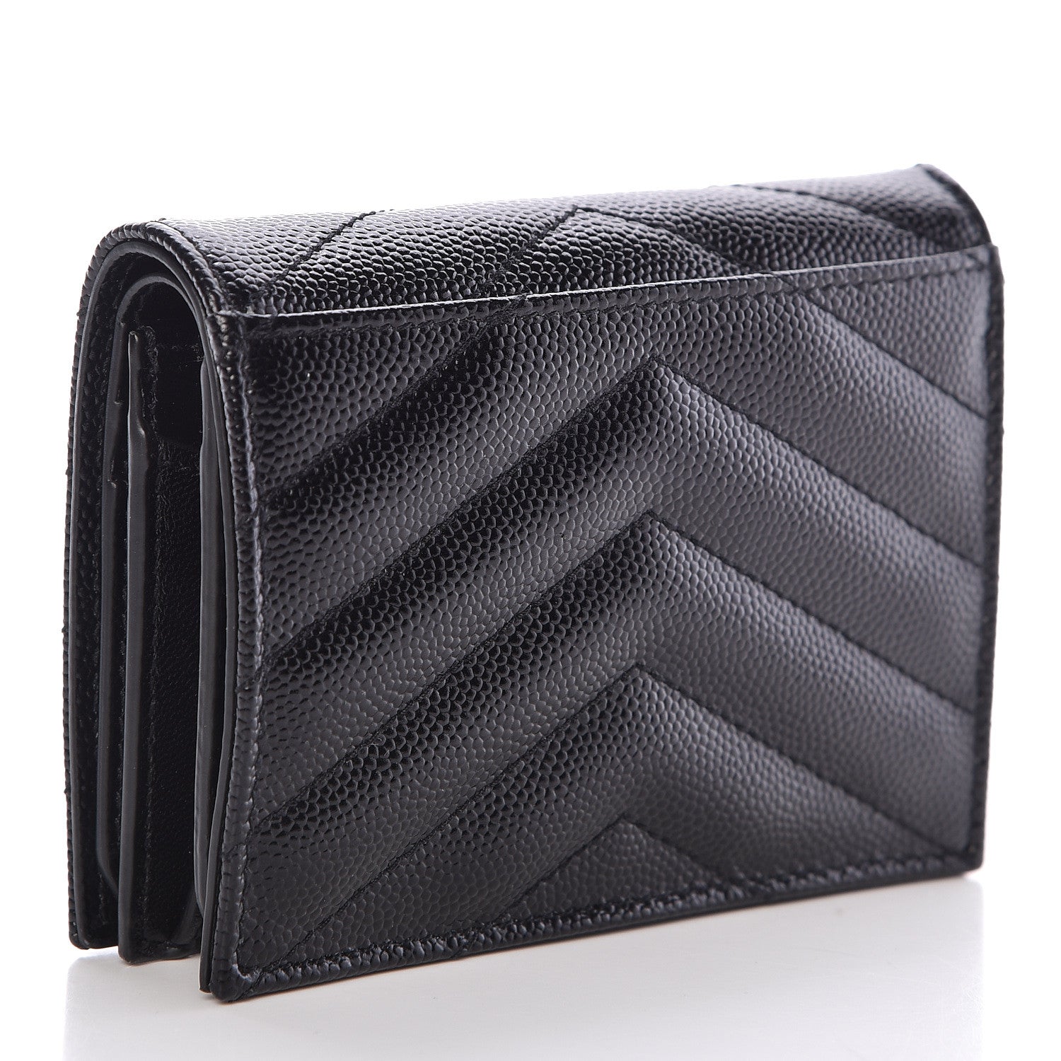 Saint Laurent Grain De Poudre Matelasse Chevron Monogram Card Case Black 3 of 8