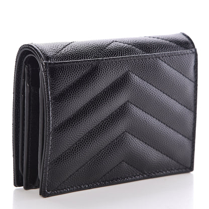 Saint Laurent Grain De Poudre Matelasse Chevron Monogram Card Case Black 3 of 8