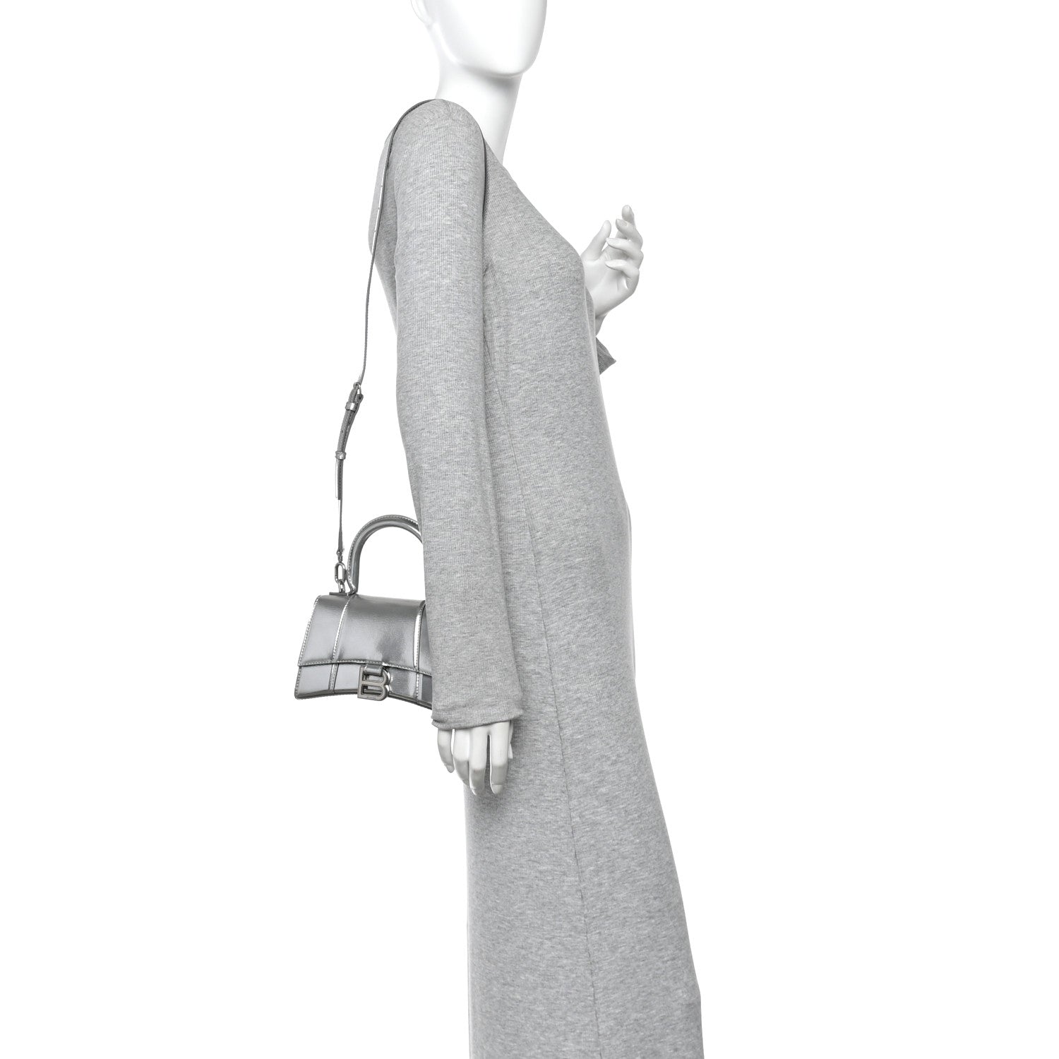 Balenciaga Metallic Textured Calfskin Hourglass Top Handle Bag XS Silver 2 of 14