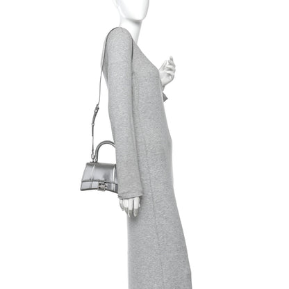 Balenciaga Metallic Textured Calfskin Hourglass Top Handle Bag XS Silver 2 of 14