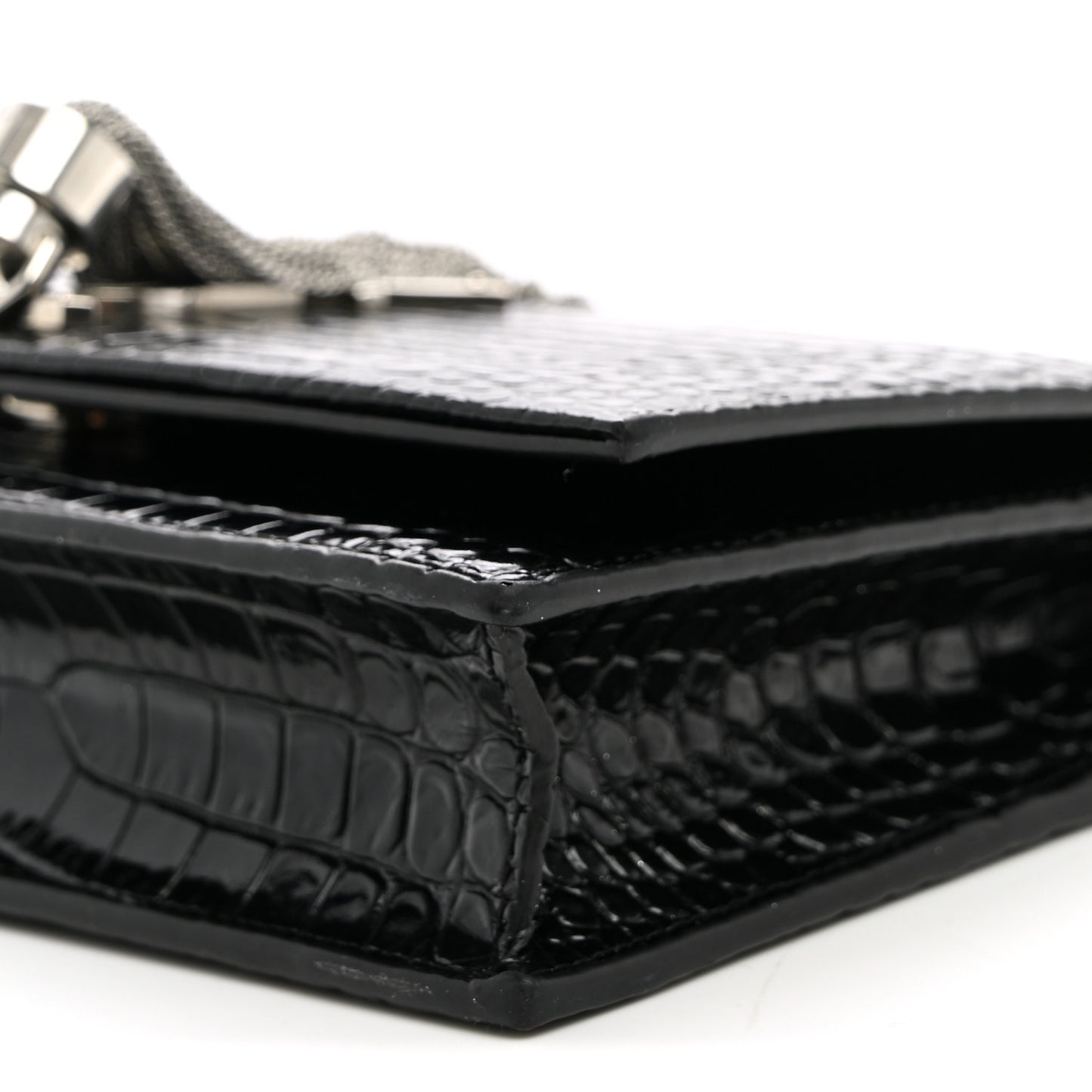 Calfskin Crocodile Embossed Kate Monogram Tassel Chain Wallet Black