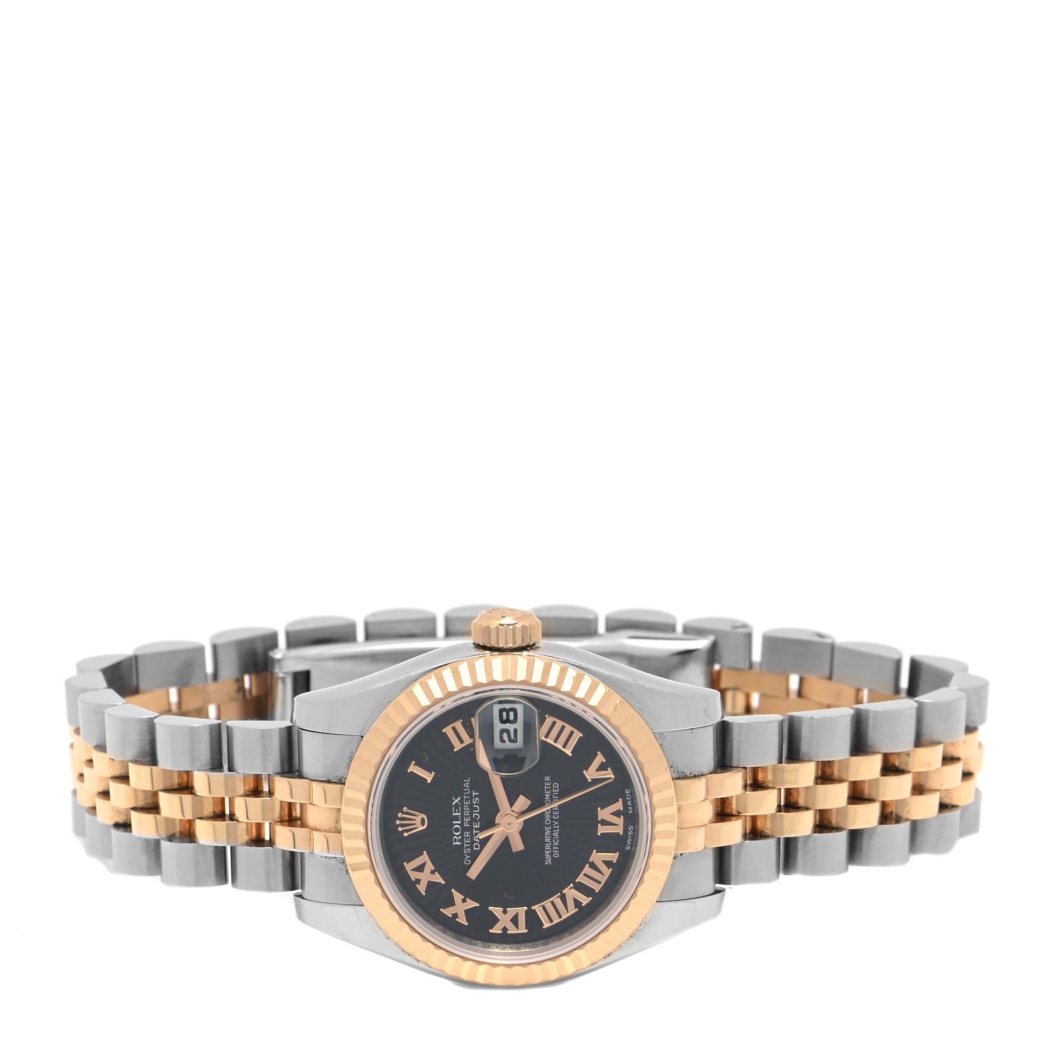 Rolex Stainless Steel 18K Everose Gold 26mm Oyster Perpetual Datejust Watch Black Roman 179171 2 of 4