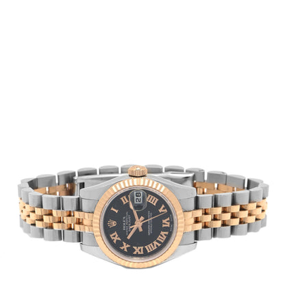 Rolex Stainless Steel 18K Everose Gold 26mm Oyster Perpetual Datejust Watch Black Roman 179171 2 of 4