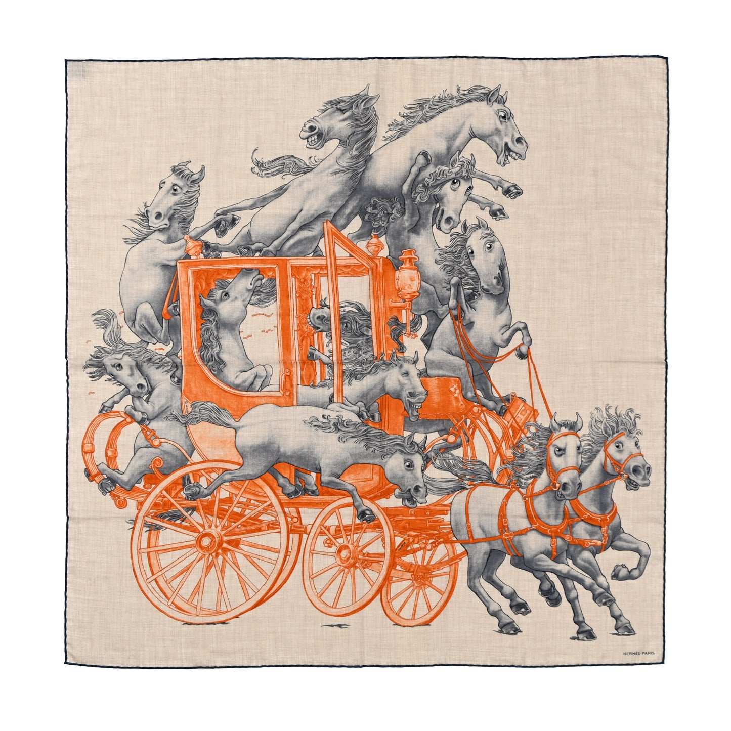Cashmere Silk Grand Carrosse Royal Scarf 100 Naturel Gris Orange