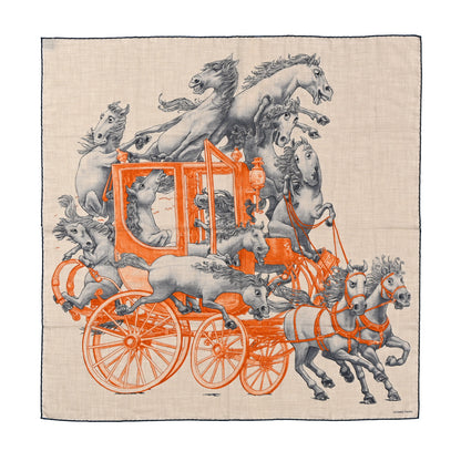 Hermes Cashmere Silk Grand Carrosse Royal Scarf 100 Naturel Gris Orange 1 of 6