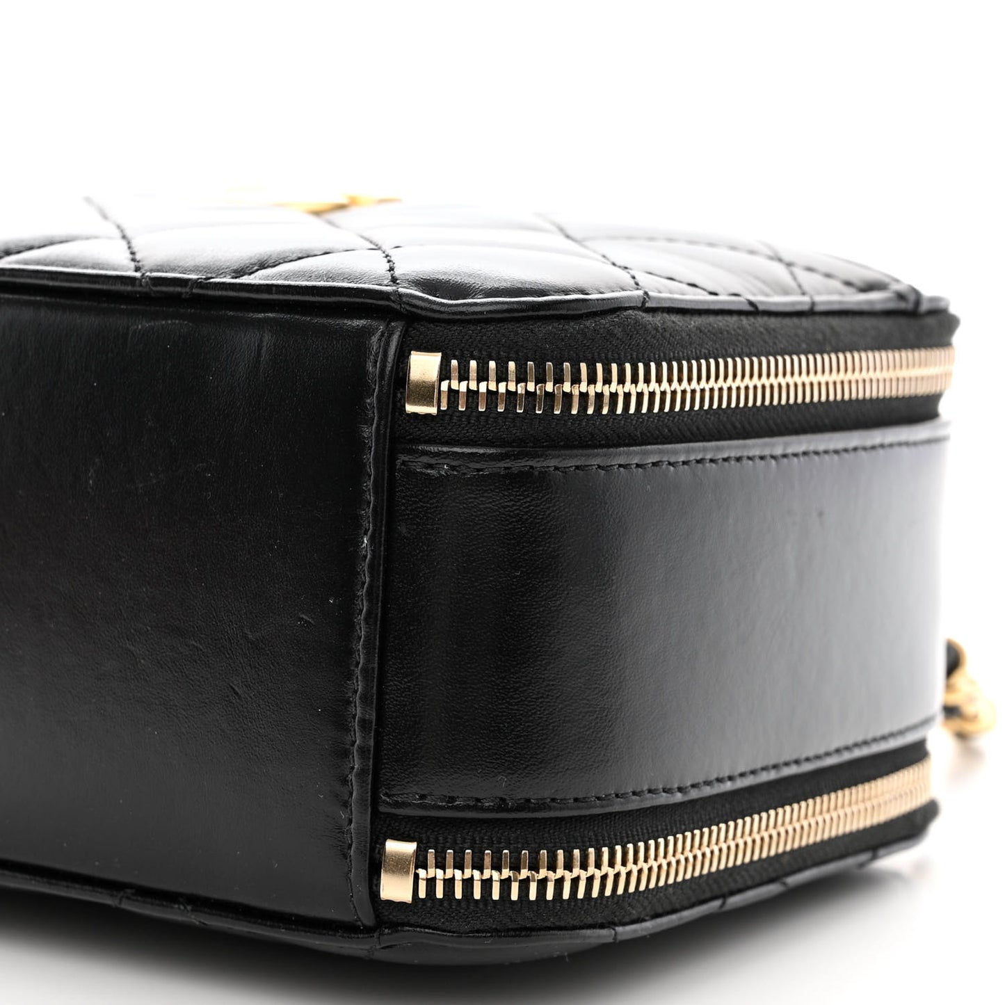 Shiny Calfskin Quilted Top Handle Vanity Black
