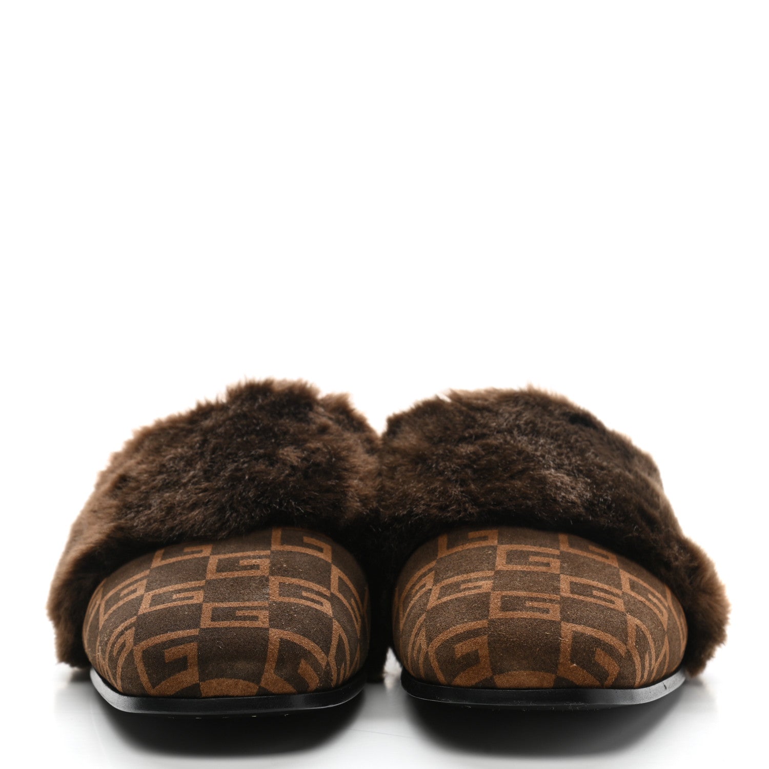 Gucci Calfskin Faux Fur Square G Mens Lawrence Slippers 9 Brown 2 of 8