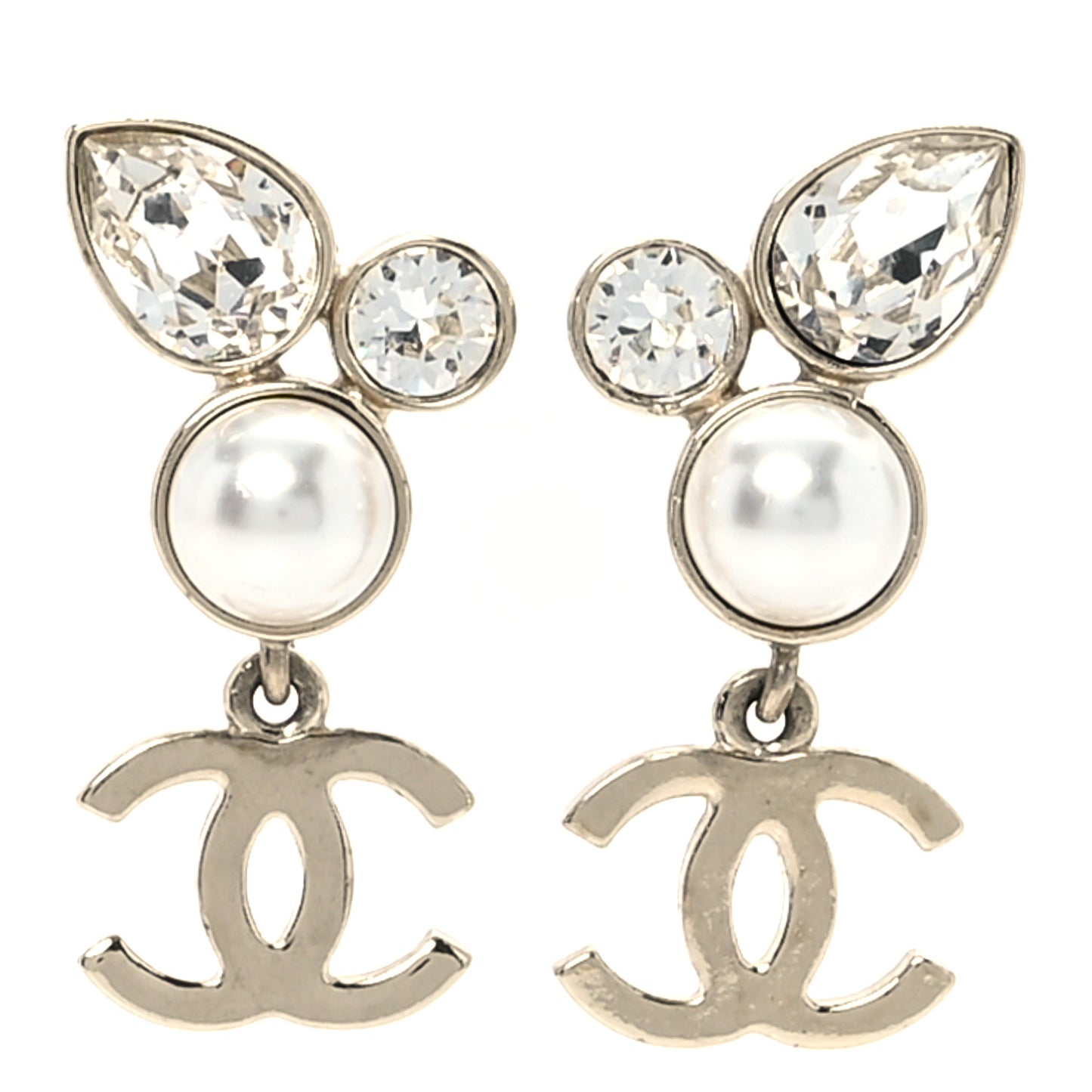 Pearl Crystal CC Drop Earrings Gold