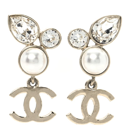Chanel Pearl Crystal CC Drop Earrings Gold 1 of 5