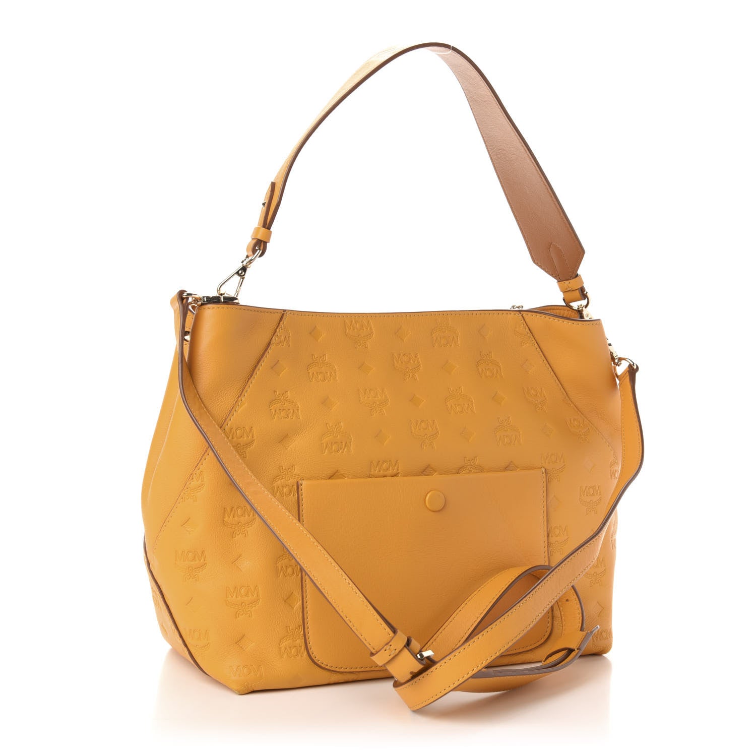 MCM Calfskin Ottomar Monogram Medium Klara Hobo Golden Mango 4 of 11
