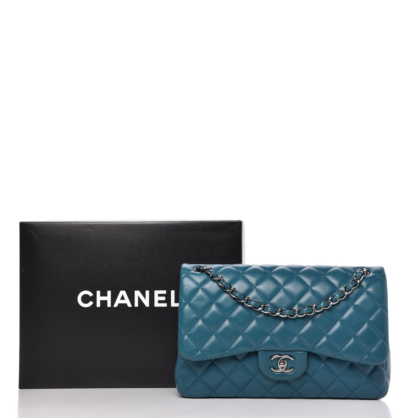 Lambskin Quilted Jumbo Double Flap Blue