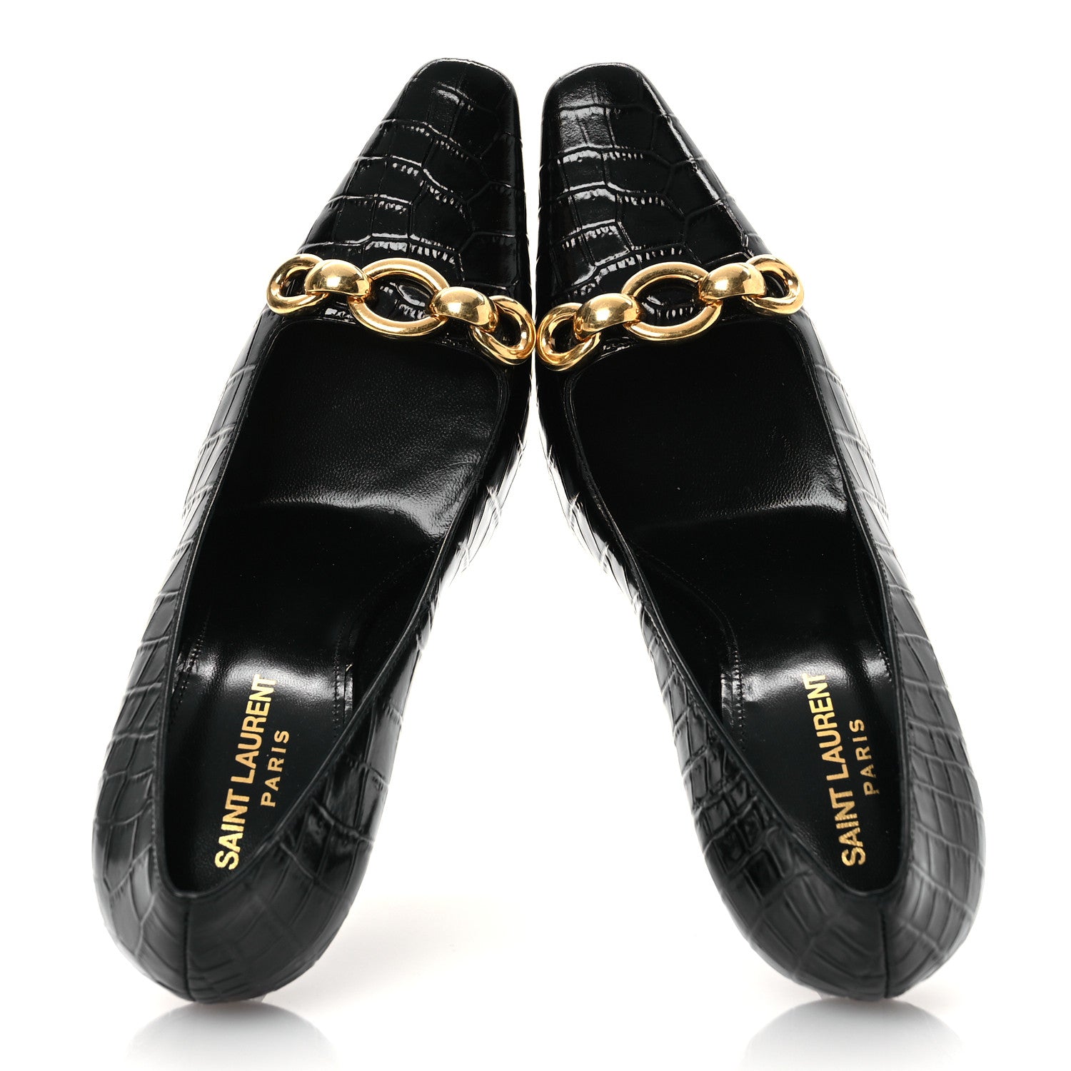 Saint Laurent Calfskin Crocodile Embossed Silvana 110mm Pumps 39.5 Black 2 of 11