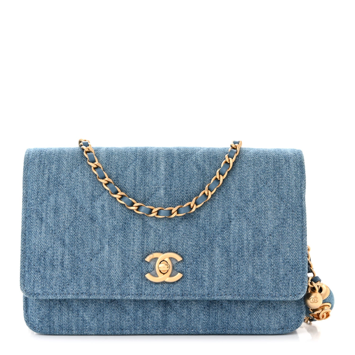 Chanel Denim Quilted CC Pearl Crush Wallet on Chain WOC Blue 1 of 11